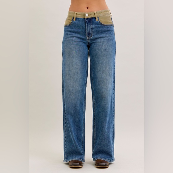 NEW🎉Judy Blue MR Column Straight Jeans with Corduroy Waist - Picture 2 of 11